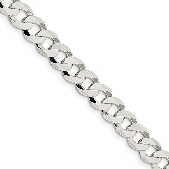 Men's 7.5mm Sterling Silver Solid Flat Curb Chain Necklace, 22 Inch - Picture 1 of 8
